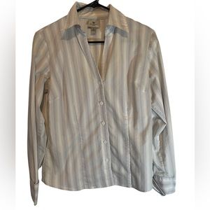 Worthington Black & White Striped Long Sleeve Ladies Button Down Shirt